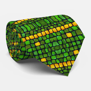 Cravate Motif Abstrait de Maïs et Pois Vert Jaune Noir