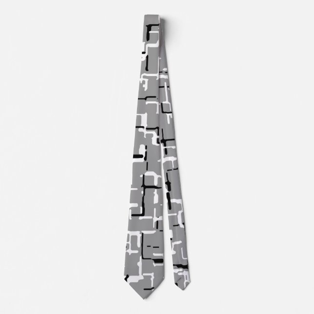 Cravate Motif Abstrait gris gris argenté noir blanc (Devant)