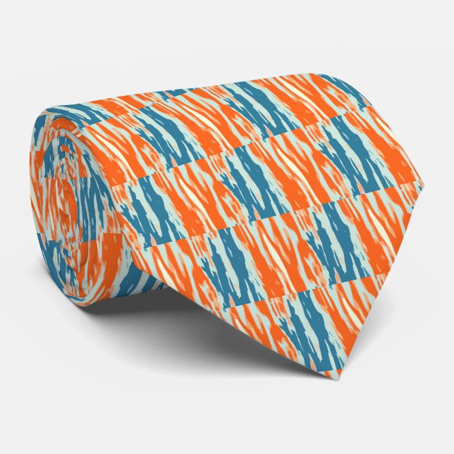 Cravate Motif Abstrait orange et bleu (Roulé)