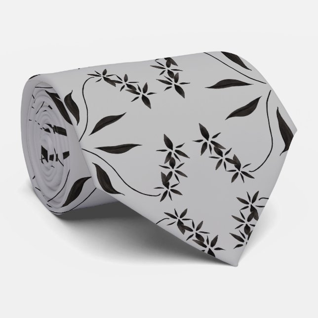 Cravate Motif Abstrait orchidée noire (Roulé)