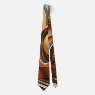 Cravate Motif abstrait rétro moderne jaune brun orange
