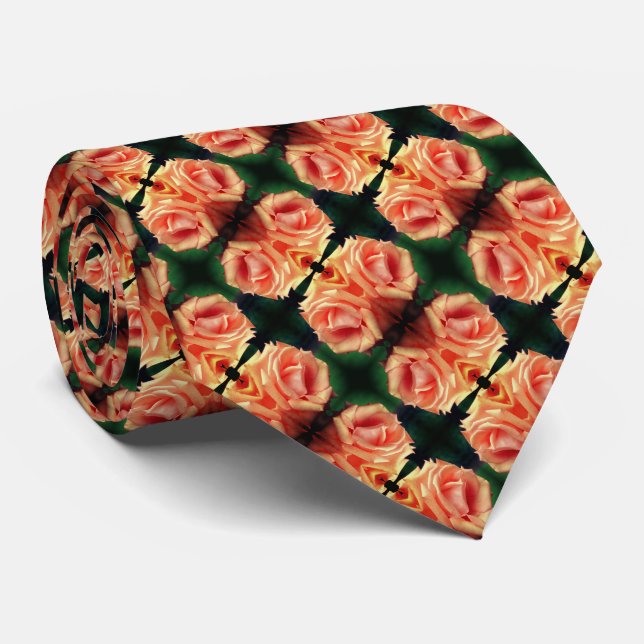 Cravate Motif Abstrait Rose Peach Blooming (Roulé)