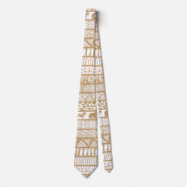 Cravate Motif africain de la tribu Gold White (Devant)