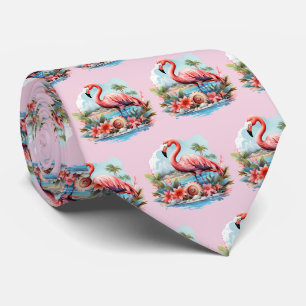 Cravate Motif amusant de flamant rose carrelé