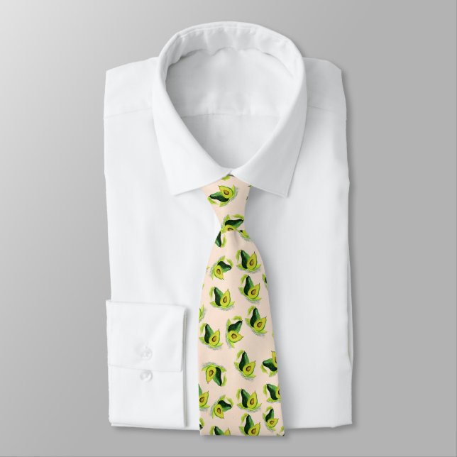 Cravate Motif Aquarelle Avocados Vert (Attaché)
