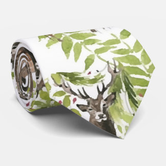 Cravate motif aquarelle transparent avec cerf sur feuille