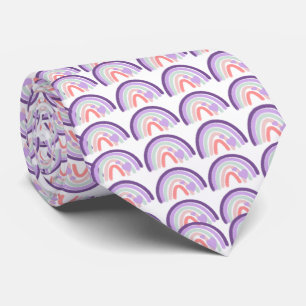 Cravate Motif arc-en-ciel violet dessiné à la main pour la
