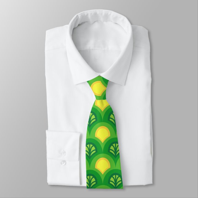 Cravate Motif art déco de pétoncle vert et jaune (Attaché)