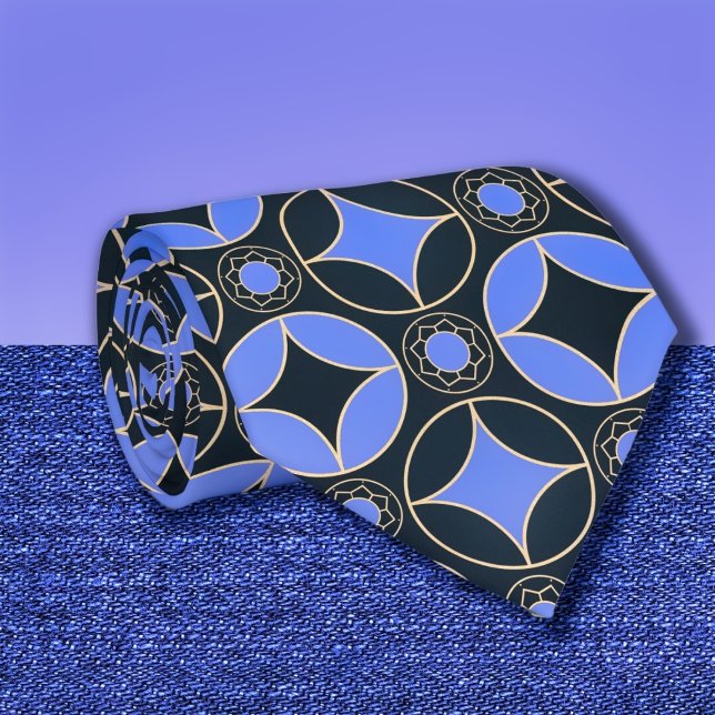 Cravate Motif Art déco en bleu et noir no2 (Créateur téléchargé)