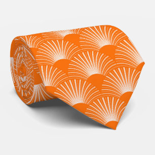 Cravate Motif Art déco Floral blanc et orange