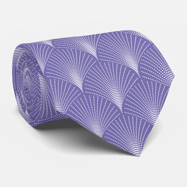 Cravate motif Art Déco violet blanc (Roulé)