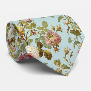 Cravate Motif artistique de roses roses pastel sur fond bl