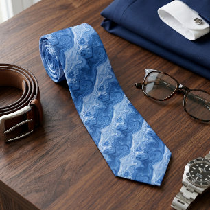 Cravate Motif artistique en marbre tourbillonnant bleu azu