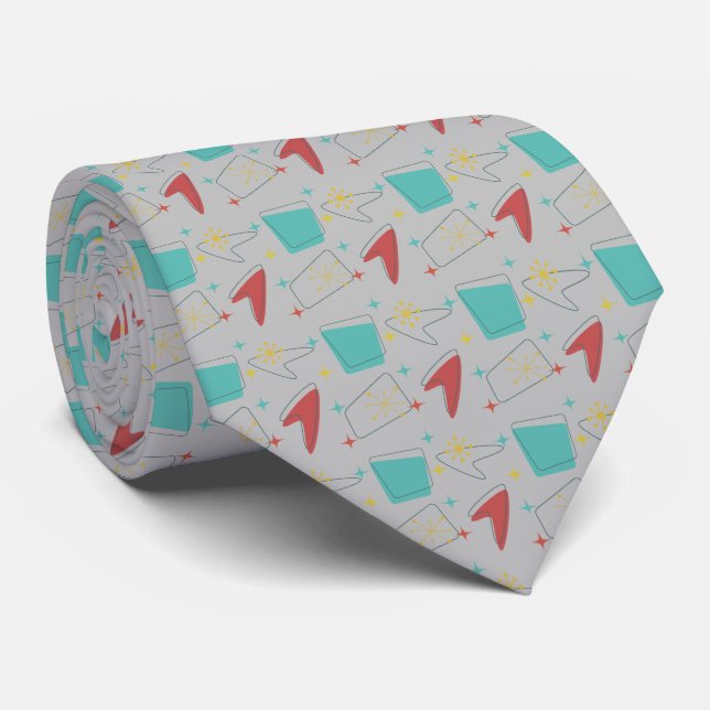 Cravate Motif atomique rétro sur gris clair (Roulé)
