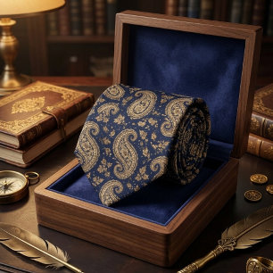 Cravate Motif baroque classique Paisley or Navy
