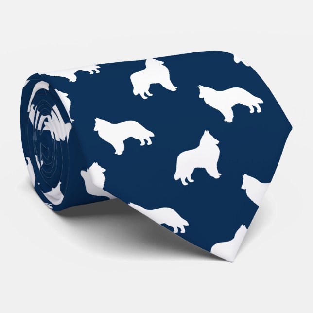Cravate Motif belge Sheepdog Silhouettes Amoureux des chie (Roulé)