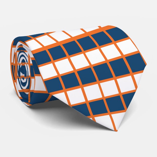 Cravate Motif bleu blanc orange À damiers (Roulé)