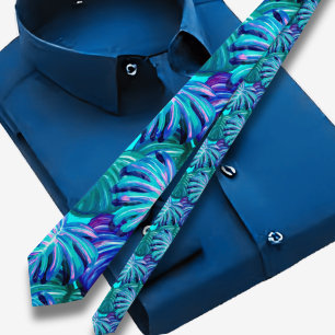 Cravate Motif bleu Hawaïen tropical