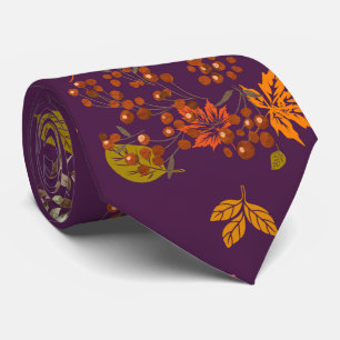 Cravate Motif botanique automnal floral élégant prune