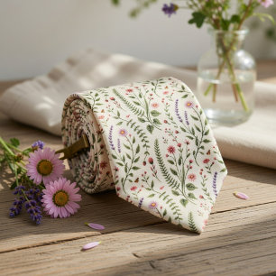 Cravate Motif botanique de fleurs sauvages Cottagecore vin