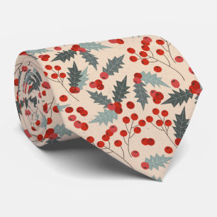 Cravate Motif botanique de Noël Holly Berry moderne