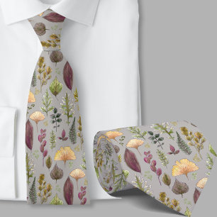Cravate Motif botanique feuilles d'automne modernes gris