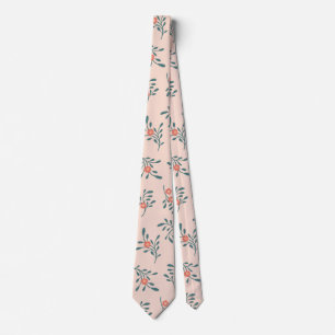 Cravate Motif botanique floral sarcelle rose