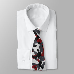 Cravate Motif Camouflage en Bourgogne, Ardoise et Noire