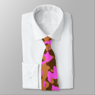 Cravate Motif Camouflage en Tan, Rose et Brown