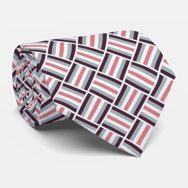 Cravate Motif carré - Corail rouge foncé Argent (Roulé)