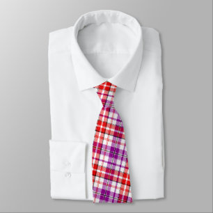 Cravate Motif carreaux tartan blanc rouge violet