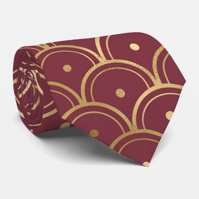 Cravate motif carrelé art déco Bourgogne (Roulé)