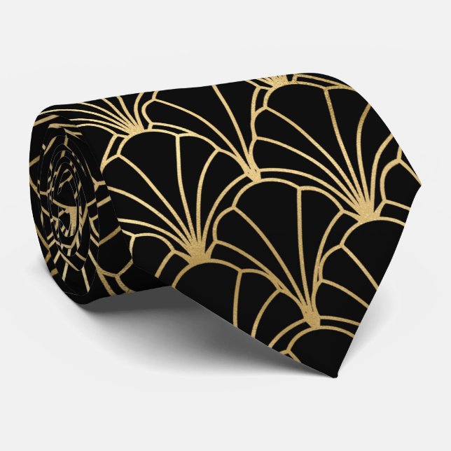 Cravate motif carrelé d'art déco noir or (Roulé)