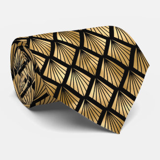 Cravate motif carrelé d'art déco noir or