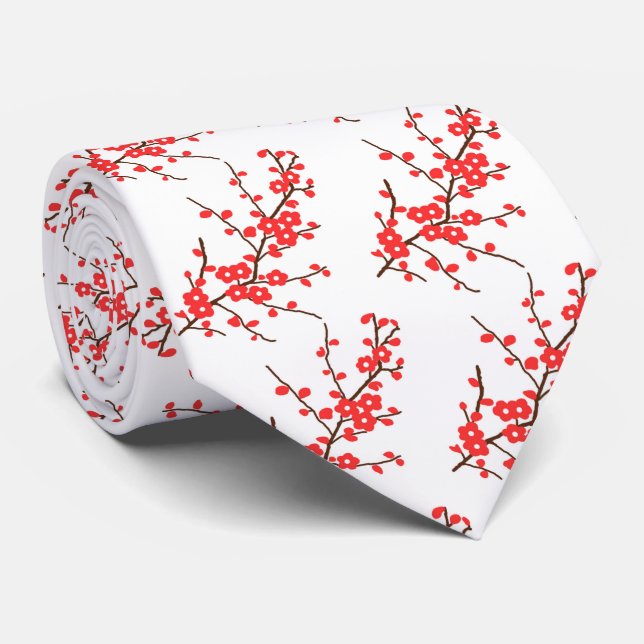 Cravate motif carrelé de fleurs de cerisier japonais migno (Roulé)