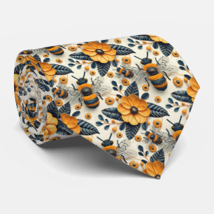 Cravate Motif carrelé de fleurs et d'abeilles mignon