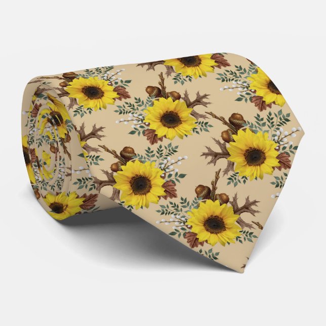 Cravate motif carrelé de tournesol rustique (Roulé)