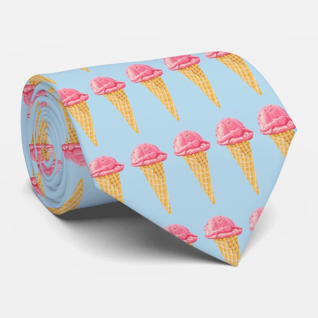 Cravate Motif carrelé par cornet de crème glacée de fraise (Roulé)
