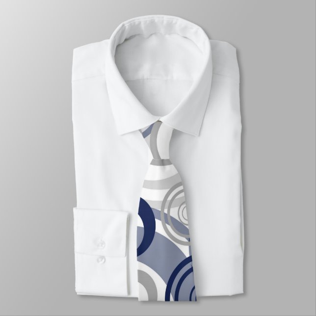 Cravate Motif Cercles Abstraits gris bleu (Attaché)