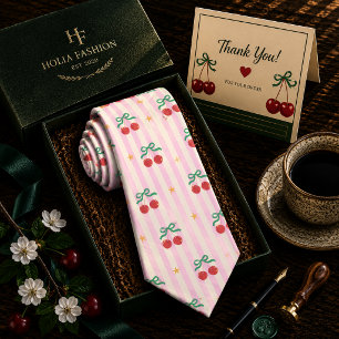 Cravate Motif Cerise Rouge Sucrée