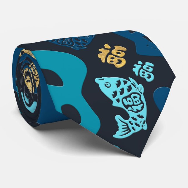 Cravate Motif chanceux chinois #3 de symboles (Roulé)