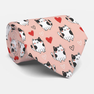 Cravate Motif Chats Kawaii Roses et Cœurs (3)
