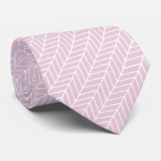 Cravate Motif Chevron Abstrait rose et blanc (Roulé)