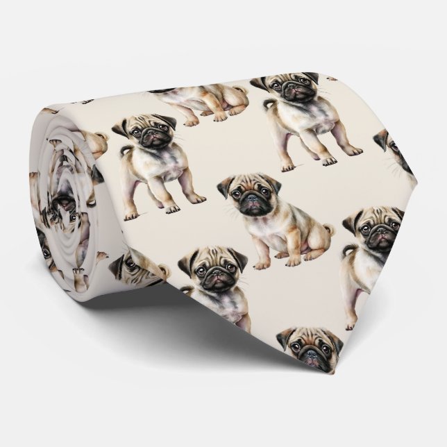 Cravate Motif chien Carlin mignon (Roulé)
