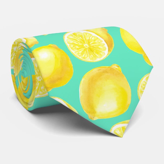Cravate Motif citrons aquarelle (Roulé)