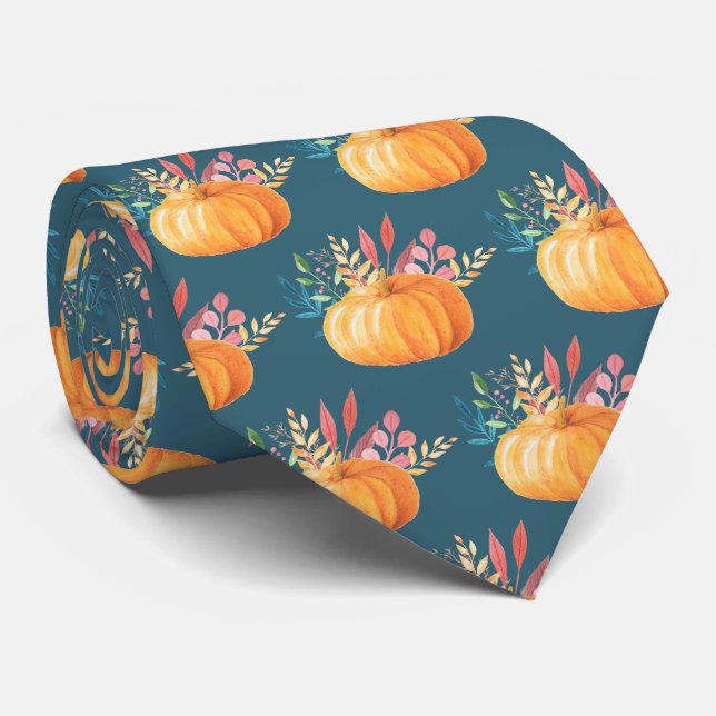 Cravate Motif Citrouille d'aquarelle orange (Roulé)