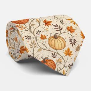 Cravate Motif citrouille rustique et feuillage d'automne