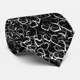 Cravate Motif cœur blanc gris Fond noir