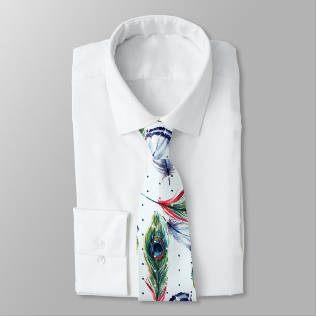 Cravate Motif coloré Boho Feathers & Polka-Dots (Attaché)