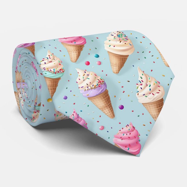 Cravate motif cool carrelé crème glacée (Roulé)